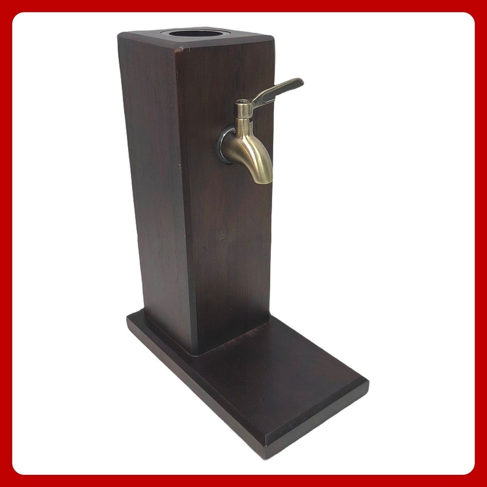 Ash Harbor Wood Liquor Dispenser‎ Barware Brass Spigot Dark Stain 10in Tall EUC
